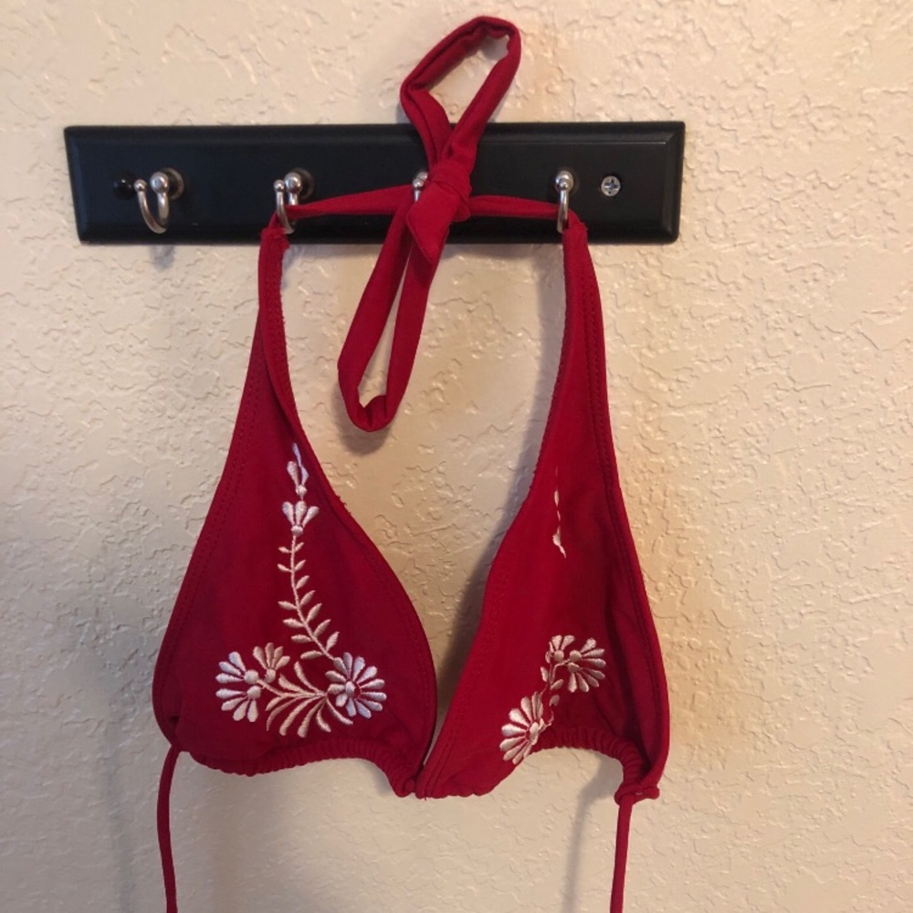 Red two piece swimsuit